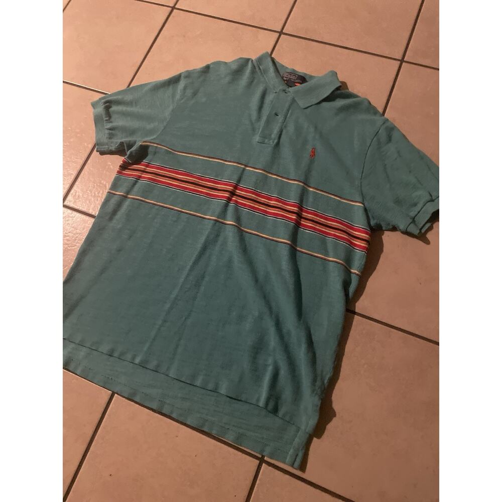 Polo Ralph Lauren Mens Polo Shirt Short Sleeve Textured Striped Cotton Large